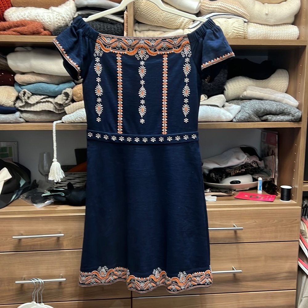 Tory Burch Nell embroidered navy dress